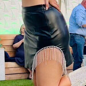 12th Tribe Cammie Black Rhinestone Fringe Mini Skirt